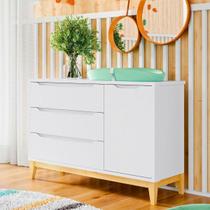 Cômoda Infantil 3 Gavetas E 1 Porta Estilo Retro Cor Branca