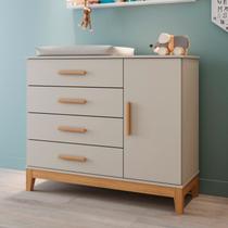 Cômoda Infantil 4 Gavetas 1 Porta Fraldário 100% MDF com Pés em Madeira Hellen Cômoda Infantil 4 Gavetas 1 Porta Fraldário 100% MDF com Pés em Madeira Hellen
