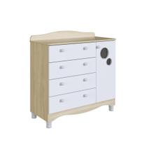 Cômoda Infantil 4 Gavetas 1 Porta Fraldário Linha Encanto 90cm Carvalho/Branco - Completa Móveis