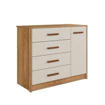Cômoda Infantil 4 Gavetas 1 Porta Para Quarto Peróla Nature Branco Off White Cômoda Infantil 4 Gavetas 1 Porta Para Quarto Peróla Nature Branco Off White