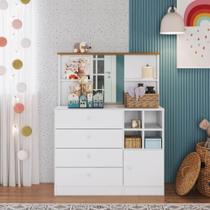 Cômoda Infantil 4 Gavetas 89cm com Porta Espelho e Nichos