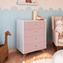 Cômoda Infantil 4 Gavetas Affetto em MDP Branco Rosa Completa Móveis Cômoda Infantil 4 Gavetas Affetto em MDP Branco Rosa Completa Móveis