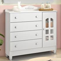 Cômoda Infantil 4 Gavetas com Porta Fraldário Provençal Lisa Branco Carolina Baby