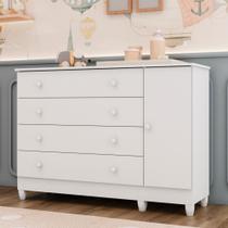 Cômoda Infantil 4 Gavetas com Porta Fraldário Taís 100% MDF Branca Cômoda Infantil 4 Gavetas com Porta Fraldário Taís 100% MDF Branca