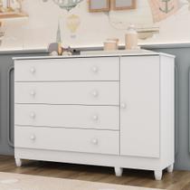 Cômoda Infantil 4 Gavetas com Porta Fraldário Taís Branco Carolina Baby