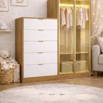 Comoda Infantil 5 Gavetas 2 Portas Reflecta Laranja/Tauari Ambar/Off White