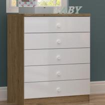 Cômoda Infantil 5 Gavetas Pique-esconde Henn Rústico/Branco