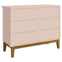 Cômoda Infantil 6 Gavetas Classic Rosa Acetinado Com Pés Madeira - Reller