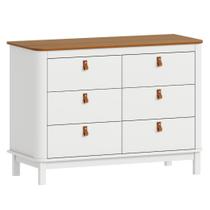 Cômoda Infantil 6 Gavetas Cromo Branco com Nogueira