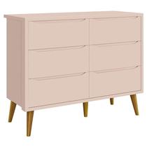 Cômoda Infantil 6 Gavetas Retrô Theo Rosa Acetinado com Pés Madeira Reller