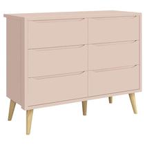 Cômoda Infantil 6 Gavetas Retrô Theo Rosa Acetinado com Pés Natural Reller