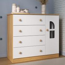Cômoda Infantil 95cm 1 Porta Com Vidro E 4 Gavetas Amora Multimóveis MP4510 Madeirado/branco