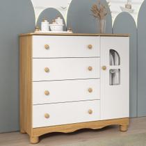 Cômoda Infantil 95cm 1 Porta Com Vidro E 4 Gavetas Aurora Multimóveis MP4499 Madeirado/branco