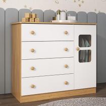 Cômoda Infantil 95cm 1 Porta Com Vidro E 4 Gavetas Brisa Multimóveis MP4428 Madeirado/branco Cômoda Infantil 95cm 1 Porta Com Vidro E 4 Gavetas Brisa Multimóveis MP4428 Madeirado/branco