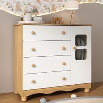 Cômoda Infantil 95cm 1 Porta Com Vidro E 4 Gavetas Luna Multimóveis MP4414 Madeirado/branco