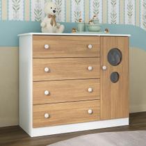 Cômoda Infantil 95cm 1 Porta Com Vidro E 4 Gavetas Pirulito Multimóveis MP4469 Branco/madeirado
