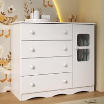 Cômoda Infantil 95cm 1 Porta Com Vidro E 4 Gavetas Serena Multimóveis MP4434 Branco Cômoda Infantil 95cm 1 Porta Com Vidro E 4 Gavetas Serena Multimóveis MP4434 Branco