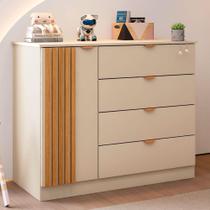 Cômoda Infantil Ayla 1 Porta 4 Gavetas 100% MDF Cor Off White Acetinado - Phoenix Baby