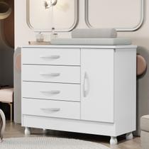 Cômoda Infantil Bebê Sapateira 1 Porta 4 Gavetas Sonho Com Colchão Trocador Impermeavel Macio Seguro Pes com Regulagem de Altura
