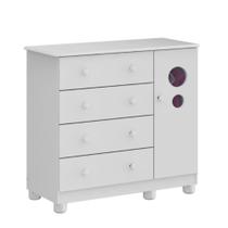 Cômoda Infantil Bolinha Peroba Mdf Branco 1 Porta 4 Gavetas Cômoda Infantil Bolinha Peroba Mdf Branco 1 Porta 4 Gavetas