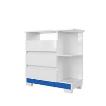 Cômoda Infantil Branca para Roupa de Bebê com 3 Gavetas e Prateleiras Laterais em MDF para Quarto Infantil Multiuso Com Colchão