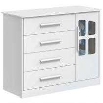 Cômoda Infantil Charlô 1 Porta 4 Gavetas - Móveis Peroba Branco Brilho Cômoda Infantil Charlô 1 Porta 4 Gavetas - Móveis Peroba Branco Brilho