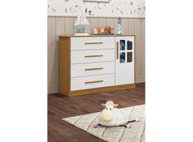 Cômoda infantil Charlo Moveis Peroba MDF 04 gavetas 01 porta