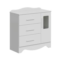 Cômoda Infantil Clara Peroba em MDF Branco 3 Gavetas 1 Porta