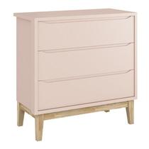 Cômoda Infantil Classic 3 Gavetas Rosa Fosco com Pés Madeira Natural - Reller Móveis