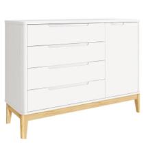 Cômoda Infantil Classic Boom Branco Com Pés Madeira Natural - Reller Cômoda Infantil Classic Boom Branco Com Pés Madeira Natural - Reller