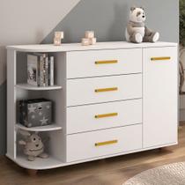 Cômoda Infantil com Cantoneira e 4 Gavetas 100% MDF New Lorena Branco - Phoenix Cômoda Infantil com Cantoneira e 4 Gavetas 100% MDF New Lorena Branco - Phoenix