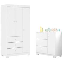 Cômoda Infantil com Guarda Roupa 3 Portas Duda Branco Brilho Phoenix Baby