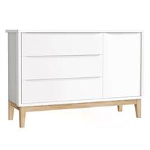Cômoda Infantil com Porta Classic Branco Fosco com Pés Madeira Natural - Reller Móveis