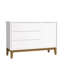 Cômoda Infantil com Porta e 3 Gavetas Classic Branco Fosco com Pés Amadeirado - Reller Móveis Cômoda Infantil com Porta e 3 Gavetas Classic Branco Fosco com Pés Amadeirado - Reller Móveis