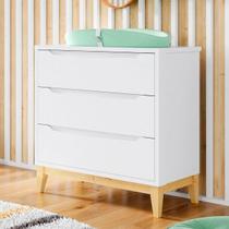 Cômoda Infantil Compacta 3 Gavetas Divicar Retrô Amor Perfeito Branca com Amadeirado Clarinho Nature