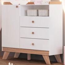 Cômoda Infantil Confete 1 Porta 3 Gavetas Branco/Jequitibá - Henn