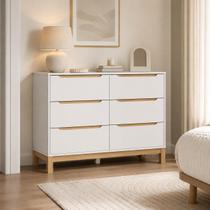 Cômoda Infantil Cozy 6 gavetas Espaço para Tocador MDF Branco com Carvalho Malva