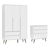 Comoda Infantil e Guarda Roupa 3 Portas Retro Clean Branco Acetinado Eco Wood - Matic