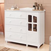 Cômoda Infantil Elô 1 Porta 4 Gavetas 100% Mdf 4463 Branco Brilho - Móveis Peroba Cômoda Infantil Elô 1 Porta 4 Gavetas 100% Mdf 4463 Branco Brilho - Móveis Peroba
