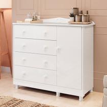 Cômoda Infantil Elô 1 Porta 4 Gavetas 100% Mdf Branco Brilho - Móveis Peroba Cômoda Infantil Elô 1 Porta 4 Gavetas 100% Mdf Branco Brilho - Móveis Peroba