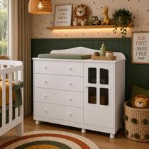 Cômoda Infantil Elô Peroba Branco em 100% MDF 1 Porta Vidro Cômoda Infantil Elô Peroba Branco em 100% MDF 1 Porta Vidro