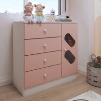 Cômoda Infantil Escotilha 1 Porta 4 Gavetas Branco/Rosa - Panorama Móveis