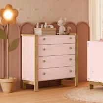 Comoda Infantil Flora 4 Gavetas Rosa Acetinado - Qmovi