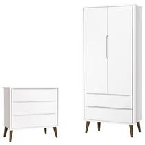 Cômoda Infantil Gaveteiro e Guarda Roupa 2 Portas Theo Branco Acetinado com Pés Amadeirado Reller Cômoda Infantil Gaveteiro e Guarda Roupa 2 Portas Theo Branco Acetinado com Pés Amadeirado Reller