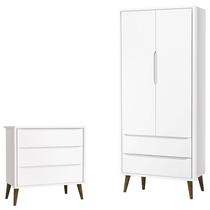 Cômoda Infantil Gaveteiro e Guarda Roupa 2 Portas Theo Branco Acetinado com Pés Amadeirado Reller Cômoda Infantil Gaveteiro e Guarda Roupa 2 Portas Theo Branco Acetinado com Pés Amadeirado Reller