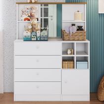 Cômoda Infantil House 1 Porta 4 Gavetas com Espelho Branco - Art In Móveis Cômoda Infantil House 1 Porta 4 Gavetas com Espelho Branco - Art In Móveis