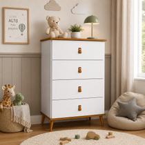 Cômoda Infantil Jujuba 4 Gavetas Branco/Nature Corrediças Telescópicas Pés Retrô Cômoda Infantil Jujuba 4 Gavetas Branco/Nature Corrediças Telescópicas Pés Retrô