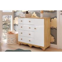 Cômoda Infantil Junior c/ 1 Porta e 4 Gavetas Branco/Amendoa - Peroba Cômoda Infantil Junior c/ 1 Porta e 4 Gavetas Branco/Amendoa - Peroba