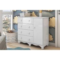 Cômoda Infantil Junior c/ 1 Porta e 4 Gavetas Branco - Peroba
