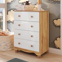 Cômoda Infantil Júnior New 4 Gavetas 100% Mdf Branco Brilho/Amêndoa - Móveis Peroba Cômoda Infantil Júnior New 4 Gavetas 100% Mdf Branco Brilho/Amêndoa - Móveis Peroba